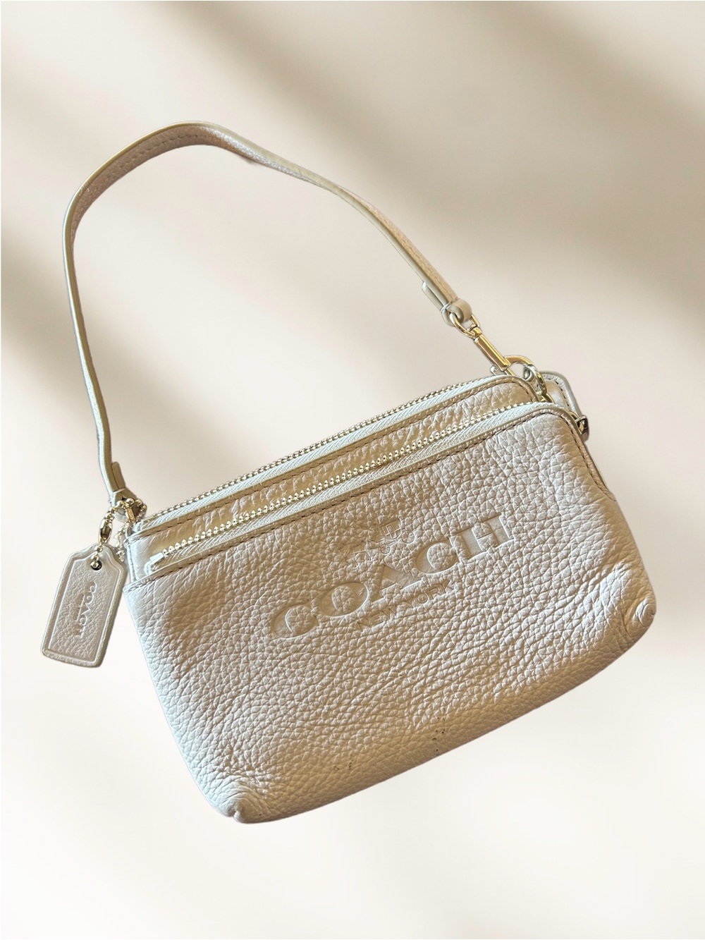 COACH Pebbled Leather Wristlet in WHITE